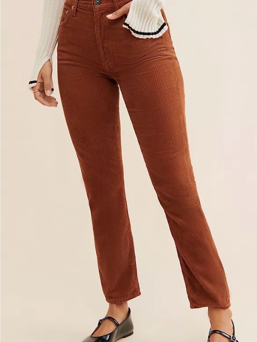 High-Rise Corduroy Straight Jeans - Rust